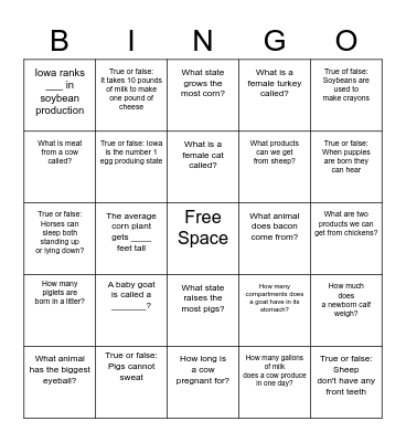 Animal Learning Day Bingo Card