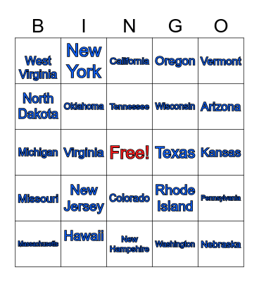 State Capital Bingo Card