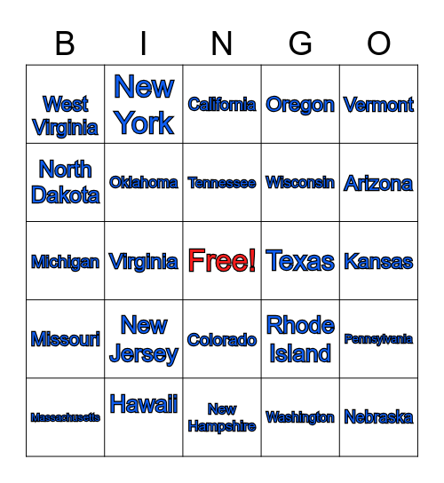 State Capital Bingo Card