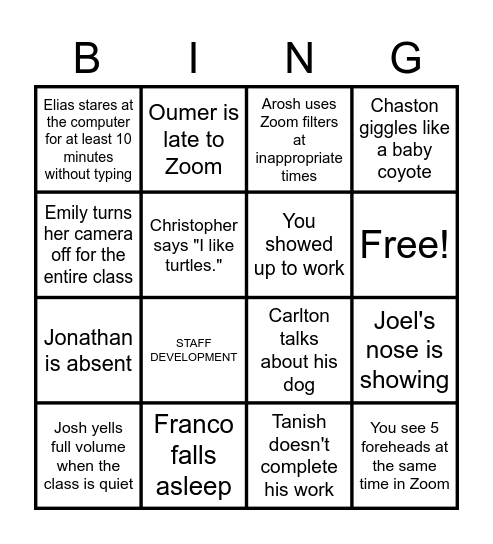 Pre Spring-Break Survival Bing (-0) Bingo Card
