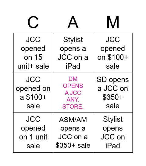 JCREW BINGO Card