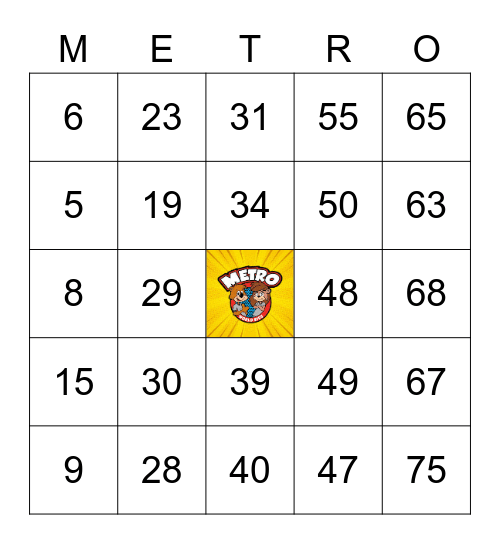 Easter with Metro! Bingo Card
