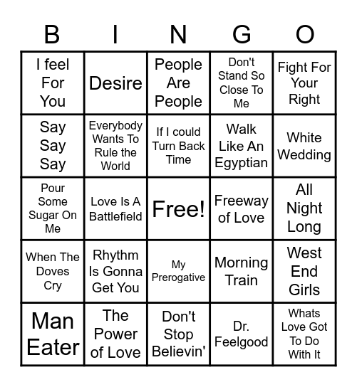 Donkey's More 80s Bingo Card