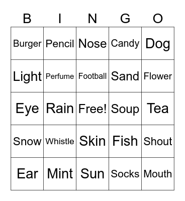 5 Senses! Bingo Card