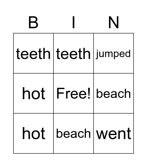 At the Beach Bingo Card