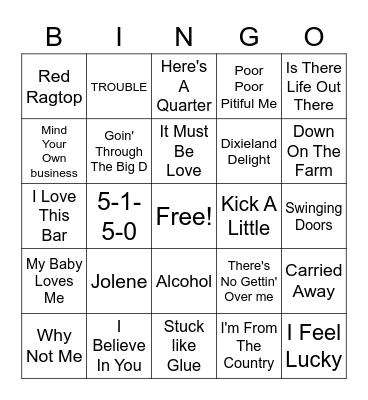 Country Hits Bingo Card