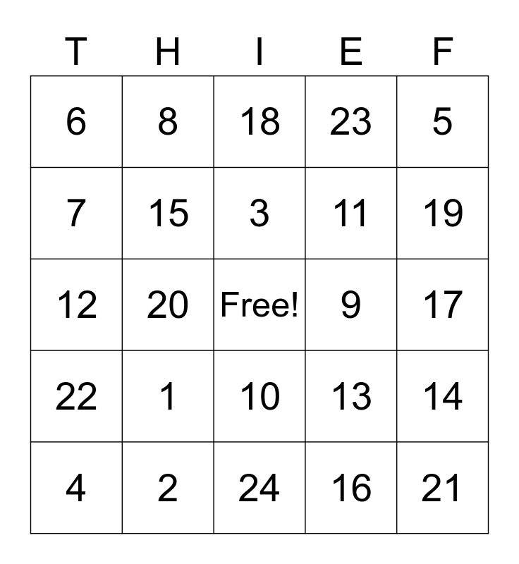 THE BOOK THIEF Bingo Card