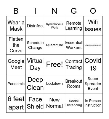 Covid-19 Bingo Card