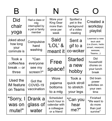 Virtual Bingo - Remote Work Bingo Card
