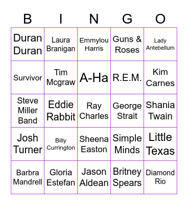 Song Favorites Bingo Card