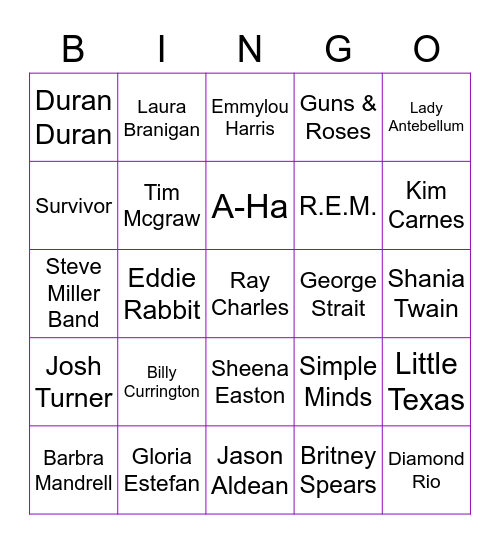 Song Favorites Bingo Card