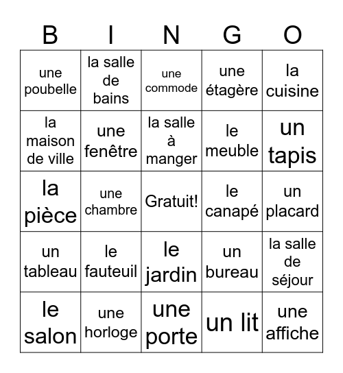 Les meubles (Fr1) Bingo Card