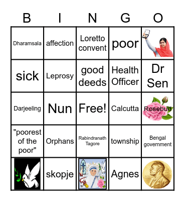 Mother Teresa Bingo Card