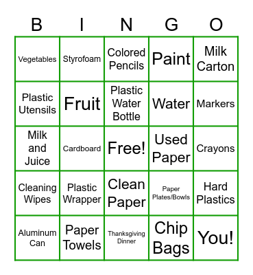 BIN BINGO Card