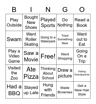 Spring Break Bingo Card