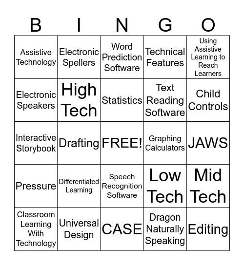 Assistive Technology  Bingo Card