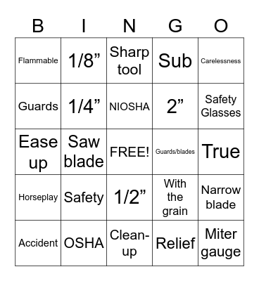 Safety Bingo Card
