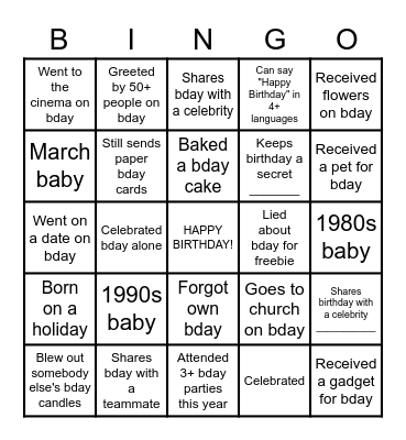 TYCOONS ACADEMY'S BIRTHDAY PARTY BINGO Card