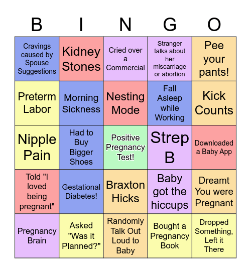 Pregnancy Bingo Card