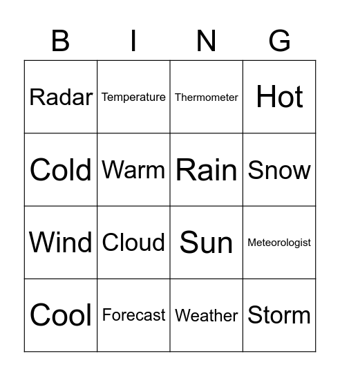 March Vocab Bingo Card