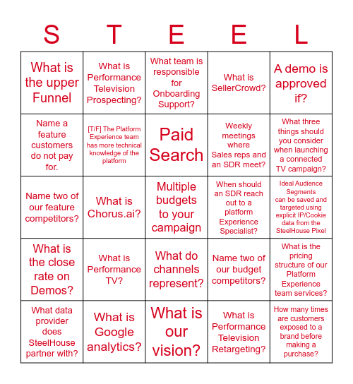 STEELHOUSE SCAVENGER BINGO Card