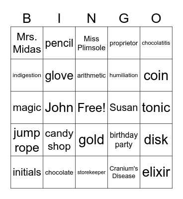 The Chocolate Touch Bingo Card