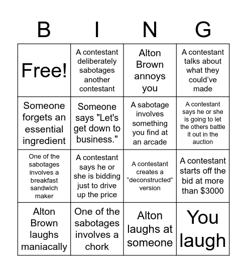 Cutthroat Edition Bingo Card