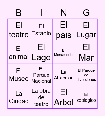 Spanish Bingo Card
