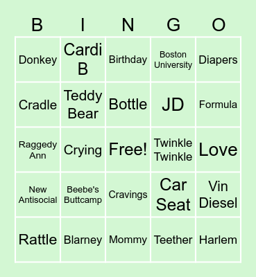 Beebe Shower Bingo Card