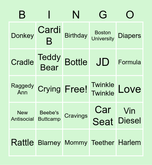 Beebe Shower Bingo Card