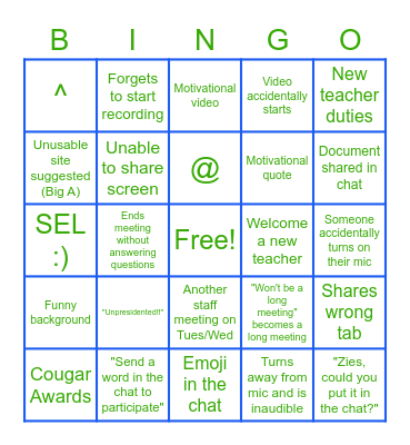 Staff Meeting Necessities Bingo Card