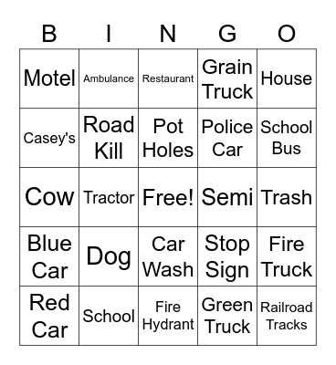 Trip Bingo Card