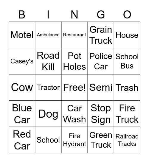 Trip Bingo Card