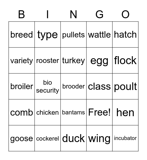 Poultry Bingo Card