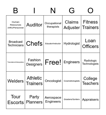 Careers Bingo Card