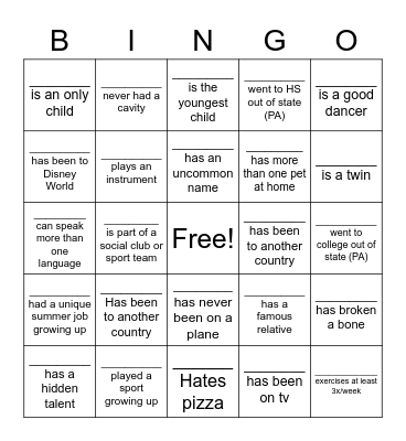 HU Bingo Card