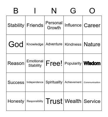 Values Bingo Card