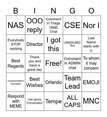 Reply To All Bingo Card