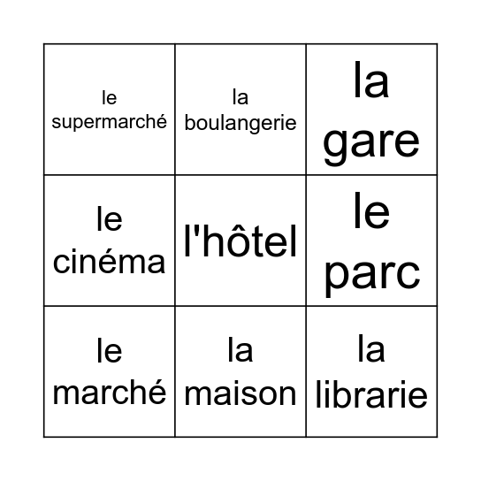 Les endroits en ville Bingo Card