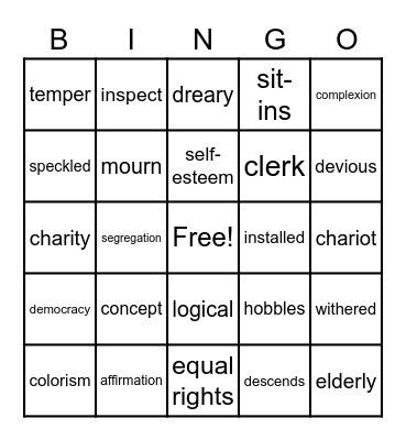 Action Vocabulary Bingo Card