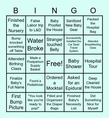 Third Trimester BINGO Card