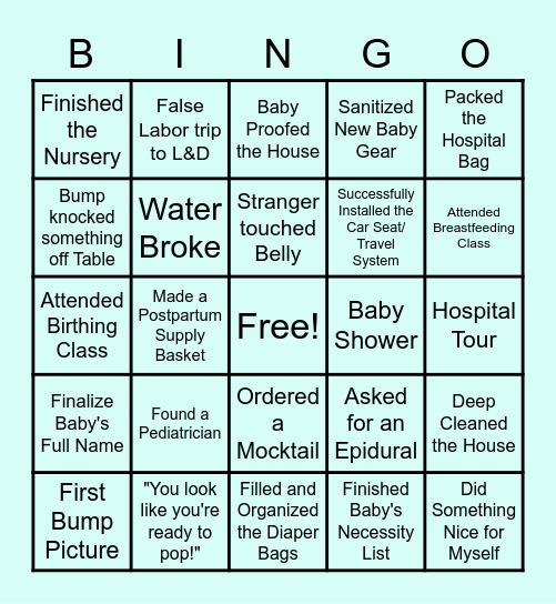 Third Trimester BINGO Card