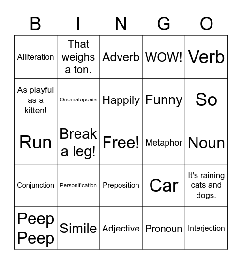 ELA Review Bingo Card