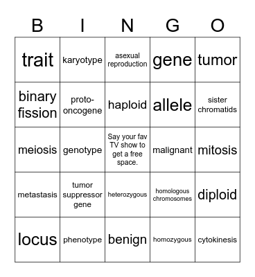Biology 101 Topic 5 Review Bingo Card