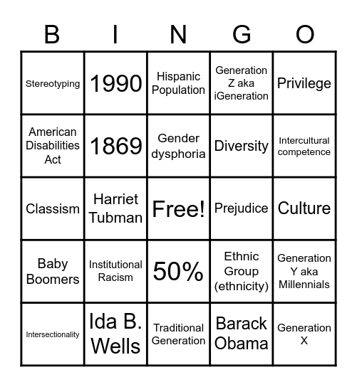 Diversity Bingo Card