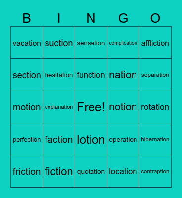 tion (1) Bingo Card