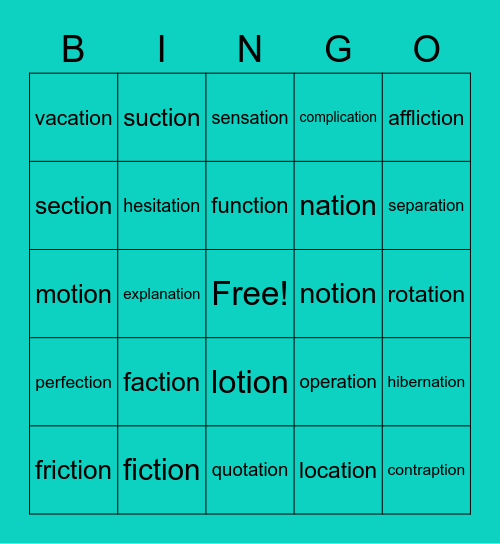 tion (1) Bingo Card