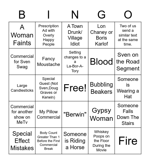 Svengoolie Saturday Bingo Card