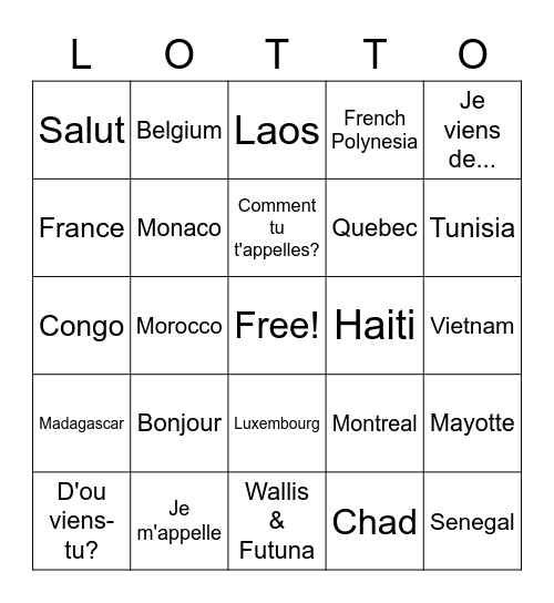 1/2 day French review Bingo Card