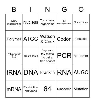 Biology 101 Topic 6 Bingo Card